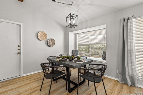 Dining room, Interior, Pendant Lights, Wood Texture Flooring
