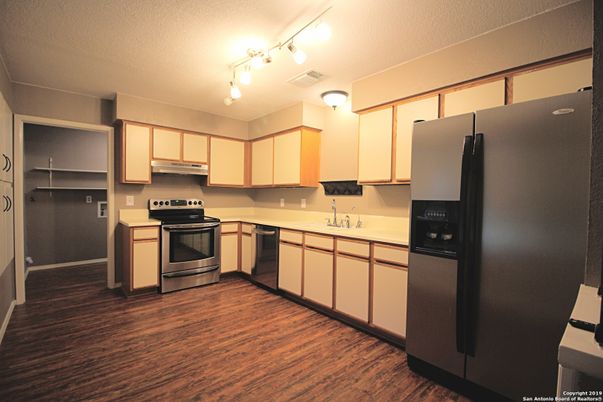 Interior, Kitchen, Stainless Steel Appliances, Wood Texture Flooring