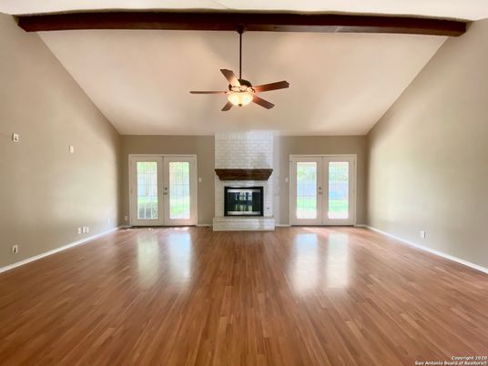 Empty room, Fireplace, Interior, Wooden Beams, Wood Texture Flooring