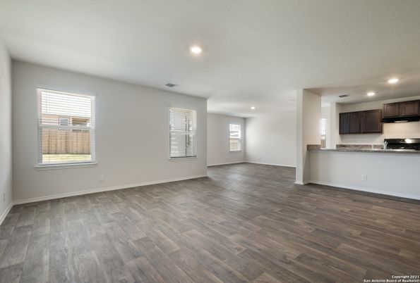 Empty room, Interior, Kitchen, Recessed Lighting, Wood Texture Flooring
