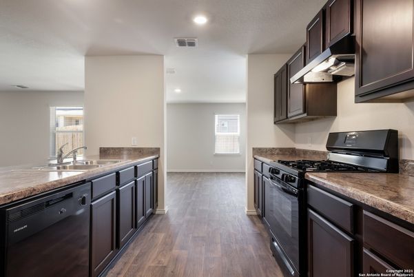 Interior, Kitchen, Recessed Lighting, Wood Texture Flooring