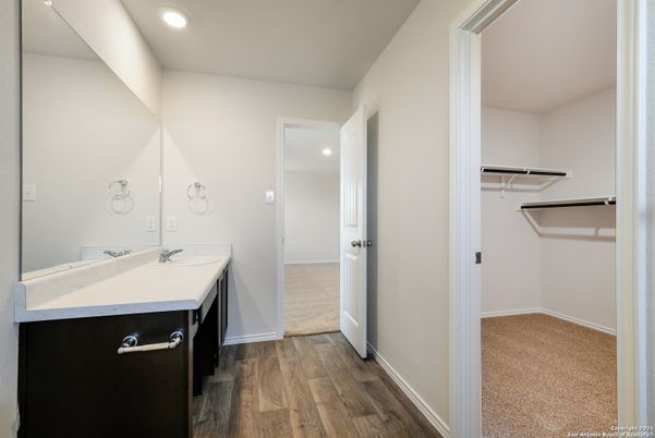 Bathroom, Interior, Recessed Lighting, Walk-in Closets, Wood Texture Flooring