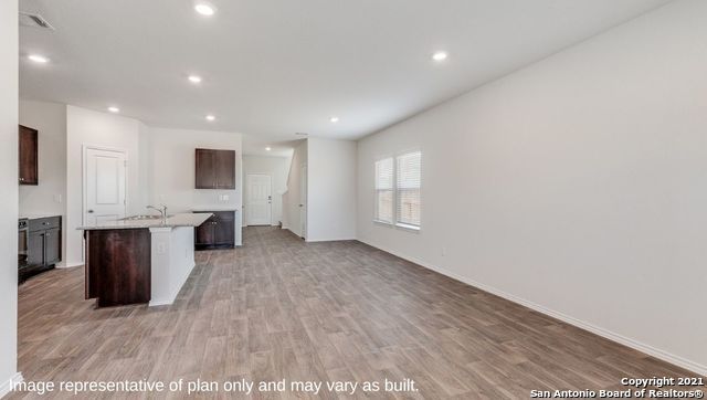 Empty room, Interior, Kitchen, Recessed Lighting, Wood Texture Flooring