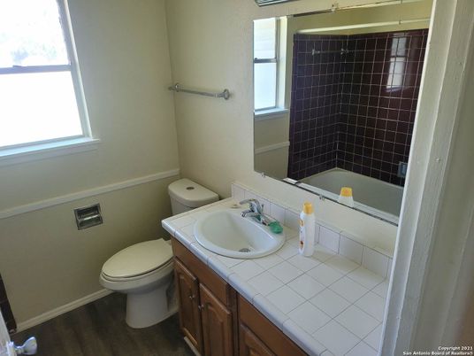 Bathroom, Interior, Tile Countertops, Wood Texture Flooring