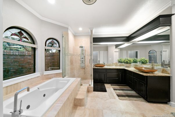 Bathroom, Dual Sink Vanities, Glass Shower, Interior, Recessed Lighting