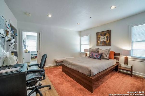 Bedroom, Home Office, Interior, Recessed Lighting, Wood Texture Flooring