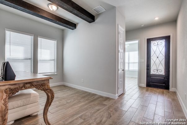 Home Office, Interior, Recessed Lighting, Wooden Beams, Wood Texture Flooring