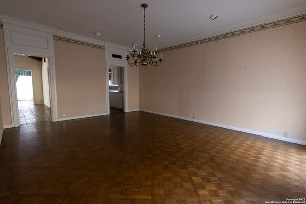 Chandelier, Empty room, Interior, Wood Texture Flooring