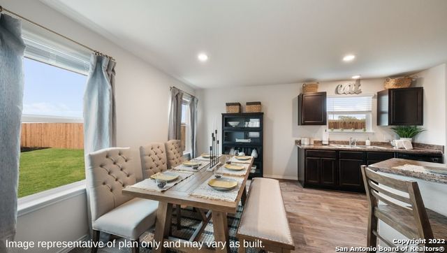 Dining room, Interior, Recessed Lighting, Wood Texture Flooring
