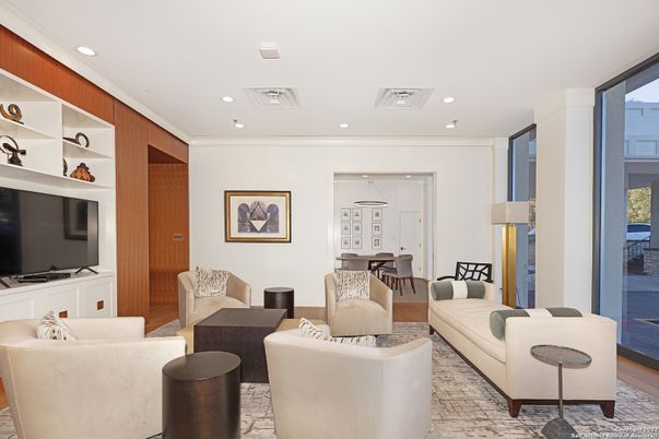 Dining room, Interior, Living room, Recessed Lighting, Wood Texture Flooring