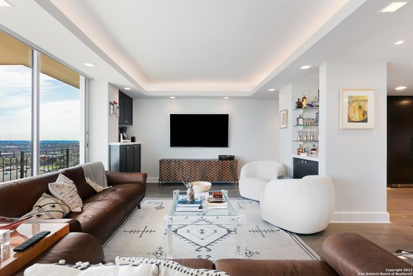 Interior, Living room, Recessed Lighting, Wood Texture Flooring