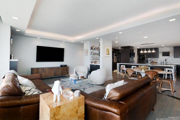 Dining room, Interior, Kitchen, Living room, Pendant Lights, Recessed Lighting, Wood Texture Flooring