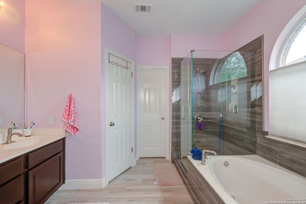 Bathroom, Glass Shower, Interior, Wood Texture Flooring
