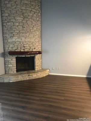Empty room, Fireplace, Interior, Stone Walls, Wood Texture Flooring