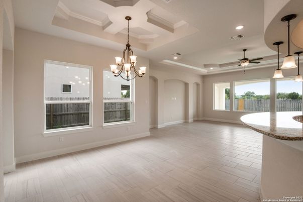 Chandelier, Empty room, Interior, Recessed Lighting, Wood Texture Flooring