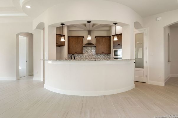 Interior, Kitchen, Pendant Lights, Recessed Lighting, Wood Texture Flooring