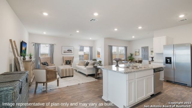 Interior, Kitchen, Living room, Recessed Lighting, Stainless Steel Appliances, Wood Texture Flooring