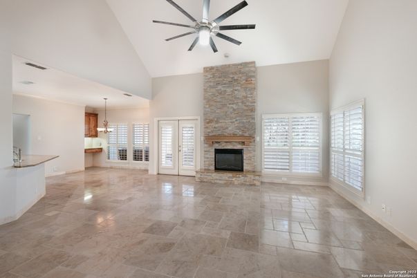 Empty room, Fireplace, Interior, Pendant Lights