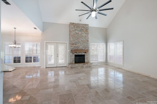 Empty room, Fireplace, Interior, Pendant Lights