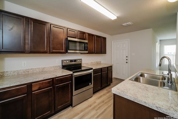 Interior, Kitchen, Stainless Steel Appliances, Wood Texture Flooring