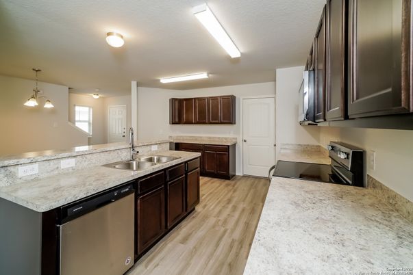 Interior, Kitchen, Pendant Lights, Wood Texture Flooring