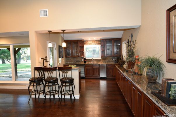 Interior, Kitchen, Pendant Lights, Recessed Lighting, Wood Texture Flooring