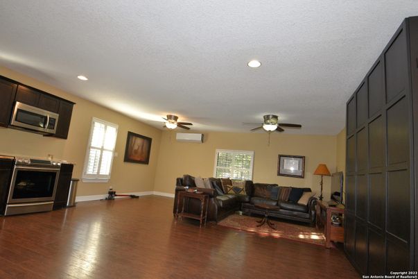 Interior, Kitchen, Living room, Recessed Lighting, Wood Texture Flooring