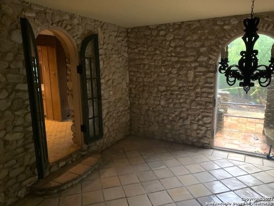 Chandelier, Empty room, Interior, Stone Walls