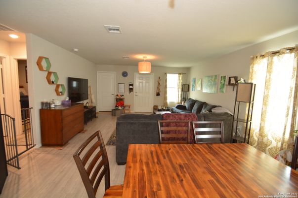 Dining room, Interior, Living room, Recessed Lighting, Wood Texture Flooring