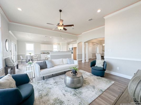 Dining room, Interior, Kitchen, Living room, Recessed Lighting, Wood Texture Flooring