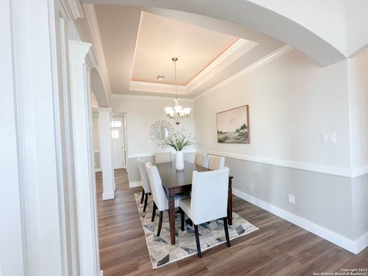 Chandelier, Dining room, Interior, Wood Texture Flooring