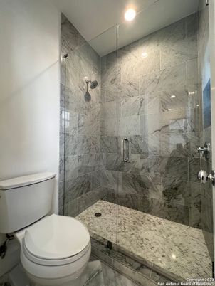 Bathroom, Glass Shower, Interior, Marble Walls, Recessed Lighting