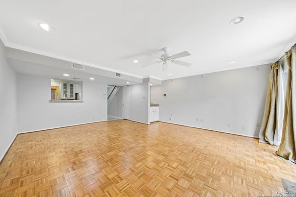 Empty room, Interior, Recessed Lighting, Wood Texture Flooring