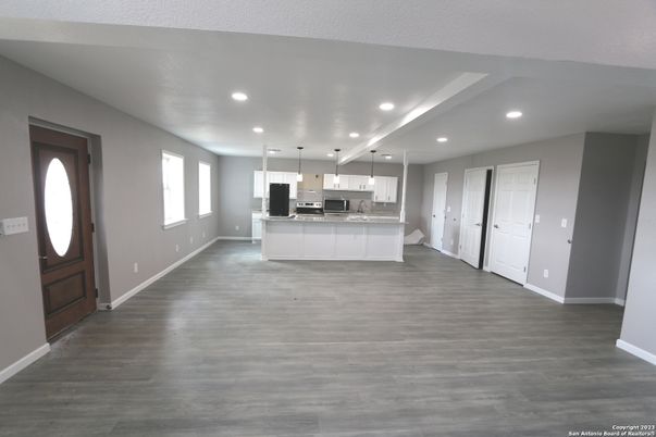 Interior, Kitchen, Pendant Lights, Recessed Lighting, Wood Texture Flooring