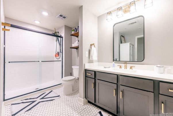 Bathroom, Glass Shower, Interior, Recessed Lighting