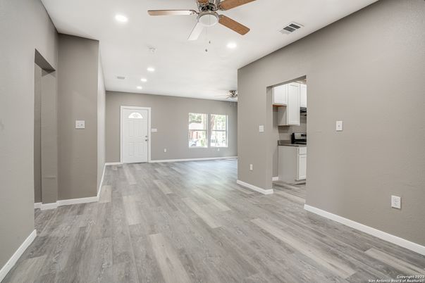Empty room, Interior, Recessed Lighting, Wood Texture Flooring