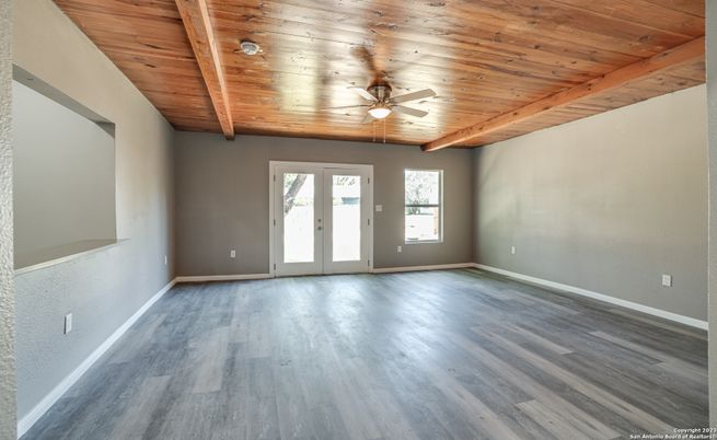 Empty room, Interior, Recessed Lighting, Wooden Beams, Wooden Ceilings, Wood Texture Flooring