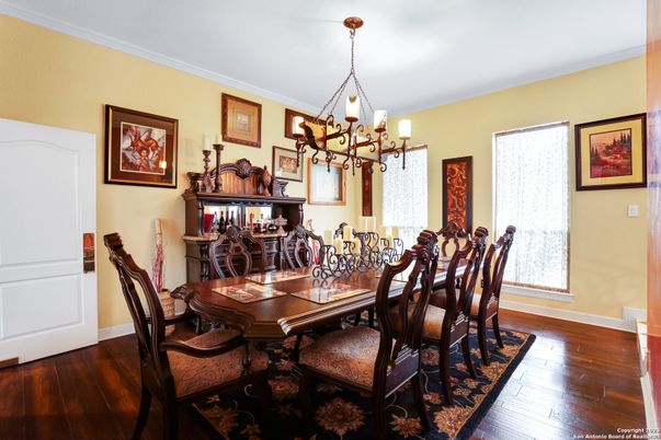 Chandelier, Dining room, Interior, Wood Texture Flooring