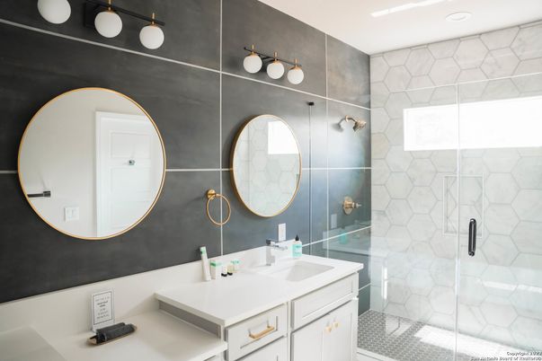 Bathroom, Dual Sink Vanities, Glass Shower, Interior, Recessed Lighting