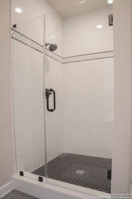 Bathroom, Glass Shower, Interior, Marble Walls, Recessed Lighting
