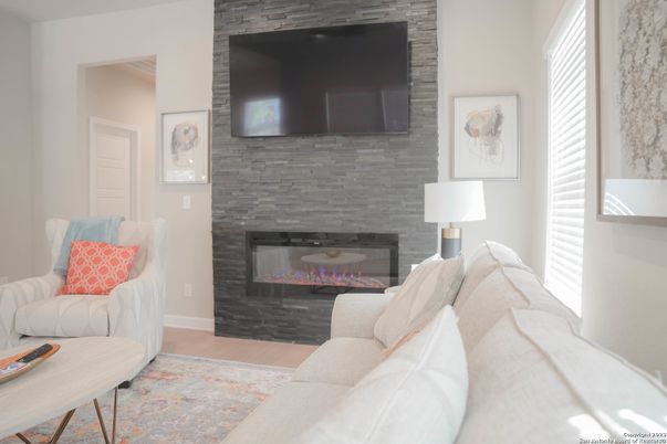 Fireplace, Interior, Living room, Stone Walls, Wood Texture Flooring