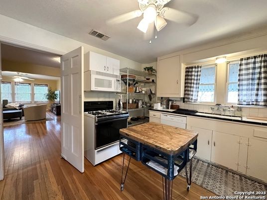 Interior, Kitchen, Living room, Stainless Steel Appliances, Wood Texture Flooring