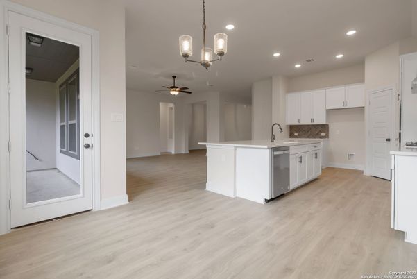 Interior, Kitchen, Pendant Lights, Recessed Lighting, Wood Texture Flooring
