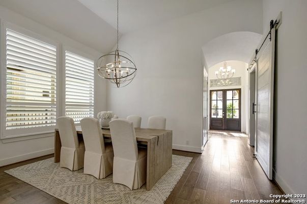 Chandelier, Dining room, Interior, Wood Texture Flooring
