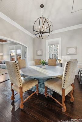 Chandelier, Dining room, Interior, Wood Texture Flooring