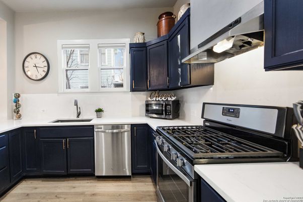 Interior, Kitchen, Stainless Steel Appliances, Wood Texture Flooring
