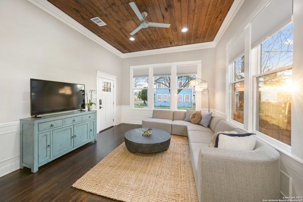 Interior, Living room, Recessed Lighting, Wooden Ceilings, Wood Texture Flooring