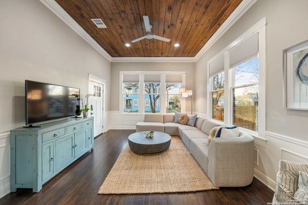Interior, Living room, Recessed Lighting, Wooden Ceilings, Wood Texture Flooring
