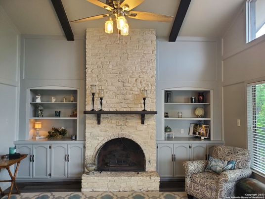 Fireplace, Interior, Stone Walls, Wooden Beams