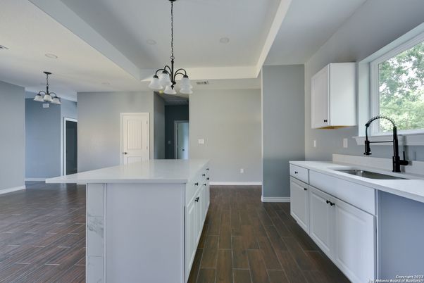 Chandelier, Interior, Kitchen, Pendant Lights, Recessed Lighting, Wood Texture Flooring